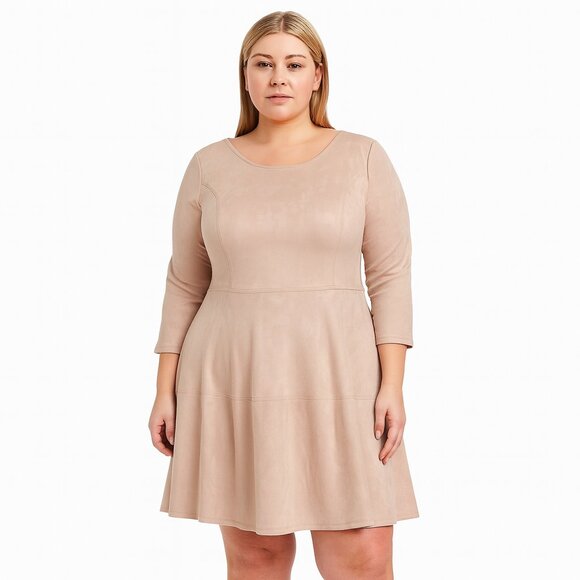 Sugarlips Dresses & Skirts - NWT SugarLips Tan 3/4 Sleeve Suede Dress Size Large